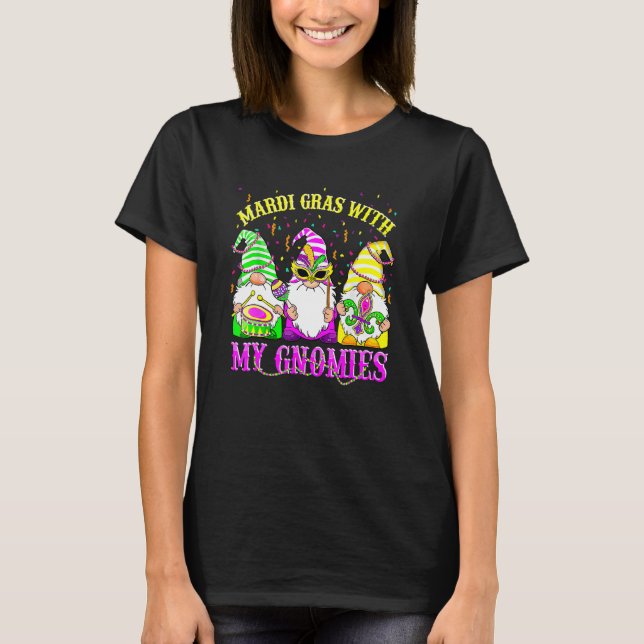 Mardi Gras With My Gnomies Three Gnome Costume T-Shirt (Front)
