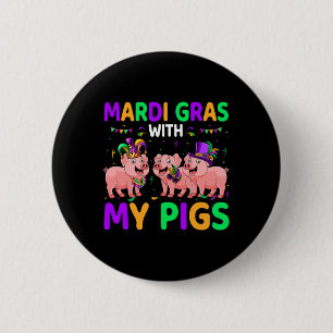 Mardi Gras With My Pigs Three Cute Pigs Masked Bea 6 Cm Round Badge
