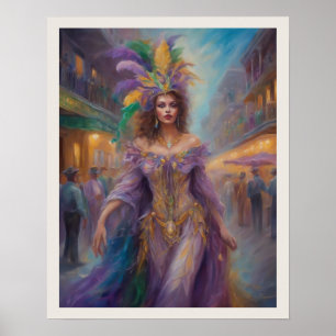 Mardi Gras Woman In Costume New Orleans Bourbon St Poster