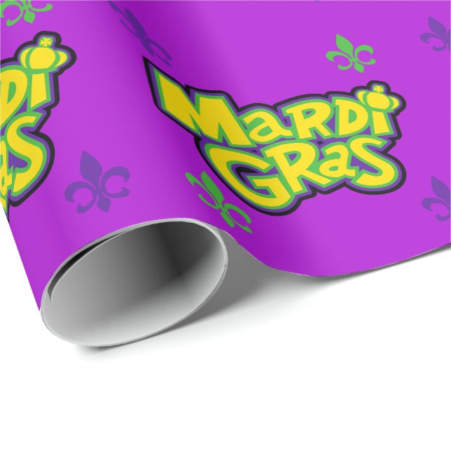 Mardi Gras Words Wrapping Paper (Roll Corner)