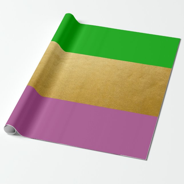 Mardi Gras Wrapping Green Purple Gold Yellow Wrapping Paper (Unrolled)