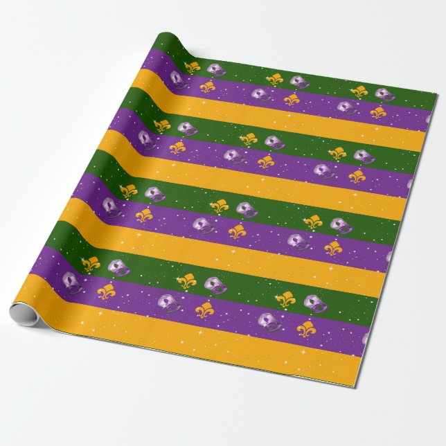 Mardi Gras wrapping paper w/mask and fleur de lis (Unrolled)