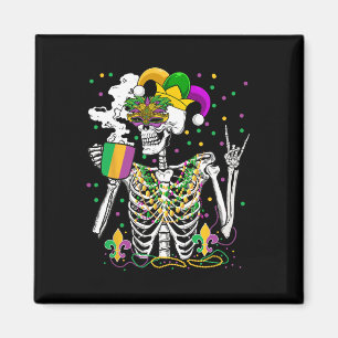 Mardi Gras X-ray Skeleton Drinking Coffee Cute Hea Magnet