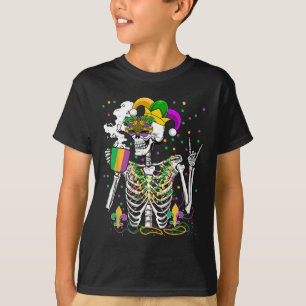 Mardi Gras X-ray Skeleton Drinking Coffee Cute Hea T-Shirt