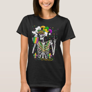 Mardi Gras X-ray Skeleton Drinking Coffee Cute Hea T-Shirt