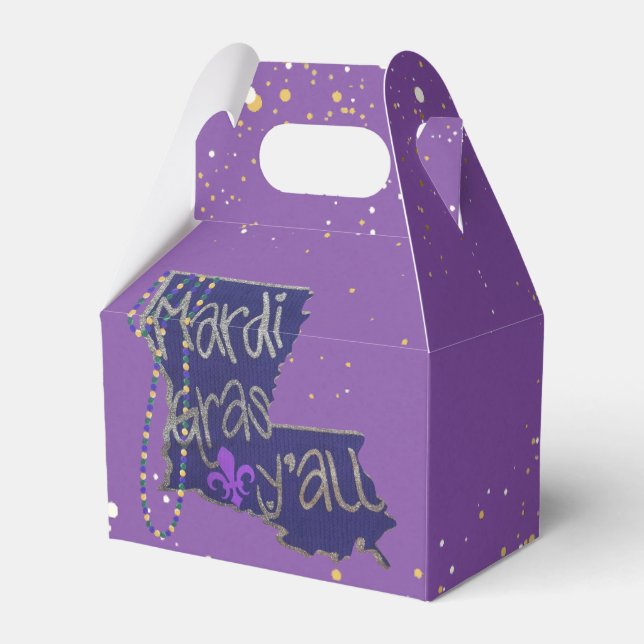 Mardi Gras Y’all Louisiana State Beads Glitter Favour Box (Front Side)