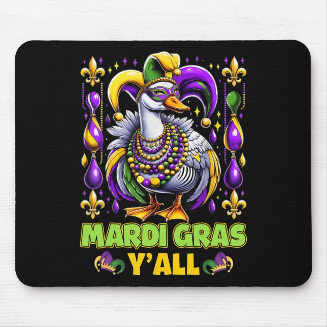 Mardi Gras Y'all Duck Fleur-de-lis Parade Carnival Mouse Mat (Front)