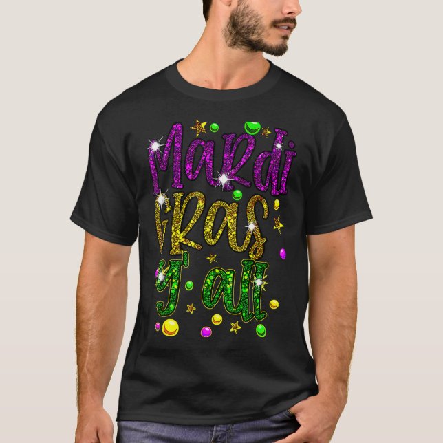 Mardi Gras Y'all Galveston Fun Cute Beads And Mask T-Shirt (Front)