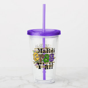 Mardi Gras Y'all Green Purple Glitte Acrylic Tumbler