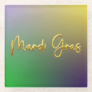 Mardi Gras Yellow, Purple, Green Glass Coaster
