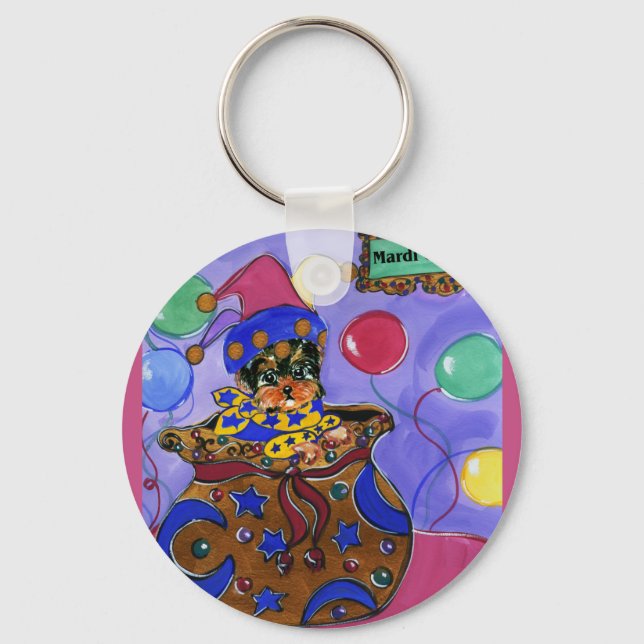 Mardi Gras Yorkie Poo Key Ring (Front)