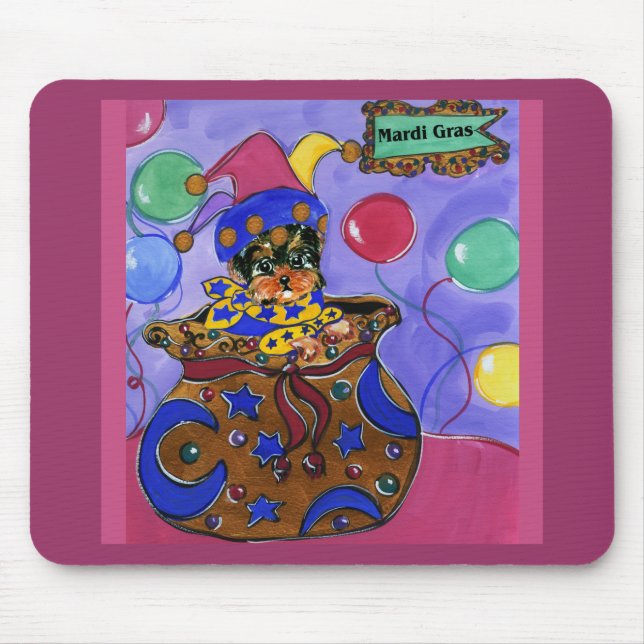 Mardi Gras Yorkie Poo Mouse Mat (Front)