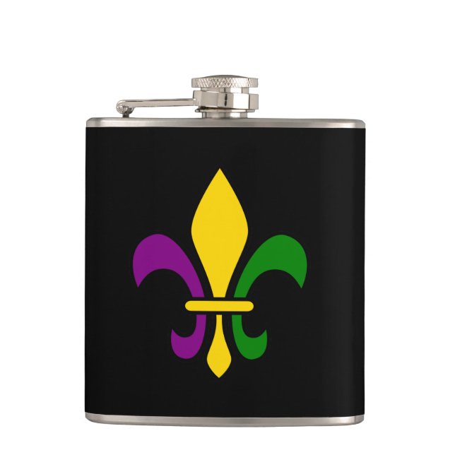 Mardi grass fleur-de-lys hip flask (Front)