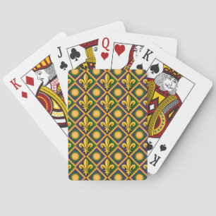 Mardi grass pattern with golden fleur-de-lis playing cards