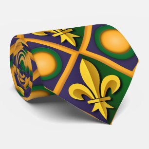 Mardi grass pattern with golden fleur-de-lis tie