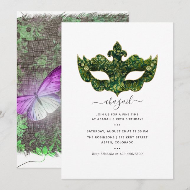 Mardi GrasTropical Butterfly Birthday Party Invitation (Front/Back)