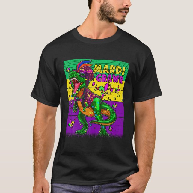 Mardi Grawr Dinosaur Mardi Gras Rex Dino Boys Todd T-Shirt (Front)