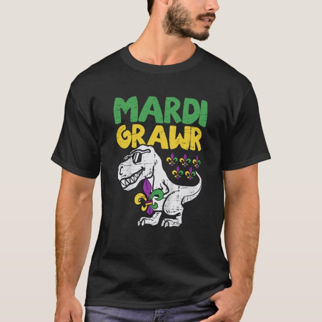 Mardi Grawr Rex Dino Toddler Kids Mardi Gras Boys T-Shirt (Front)