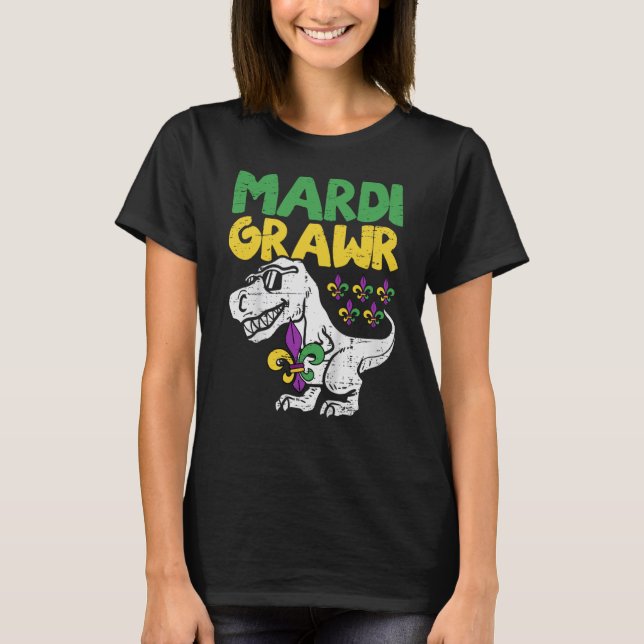 Mardi Grawr Rex Dino Toddler Kids Mardi Gras Boys T-Shirt (Front)