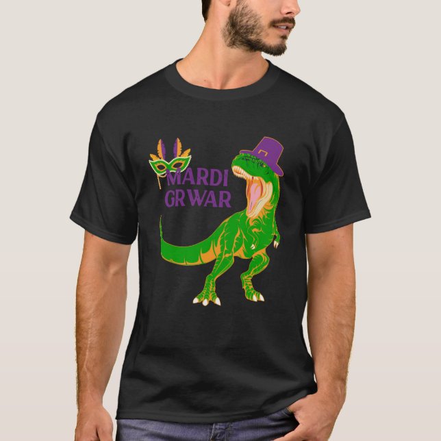 Mardi Grawr Rex Dinosaur Bead Costume For Bead Par T-Shirt (Front)