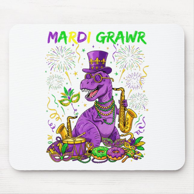 Mardi Grawr Rex Dinosaur Funny Design Mouse Mat (Front)