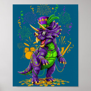 Mardi grawr t-rex dino mardi gras with sunglasses poster