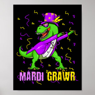 Mardi Grawr T-rex Dino Toddler Kids Mardi Gras Boy Poster