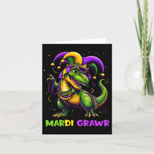 Mardi Grawr T-rex Dinosarus Toddler Kids Mardi Gra Card