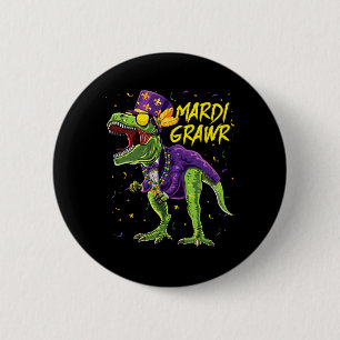 Mardi Grawr T-rex Dinosaur Dino Mardi Gras Kids Bo 6 Cm Round Badge