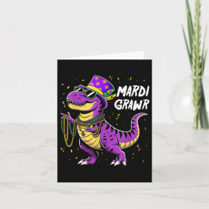 Mardi Grawr T Rex Dinosaur Mardi Gras Bead Costume Card