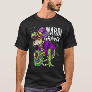 Mardi Grawr T Rex Dinosaur Mardi Gras Bead Costume T-Shirt
