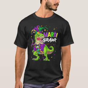Mardi Grawr T Rex Dinosaur Mardi Gras Bead Costume T-Shirt