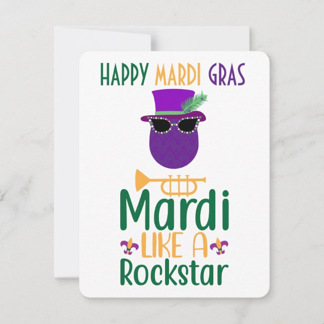 Mardi Like A Rockstar Mardi Gras Card (Front)