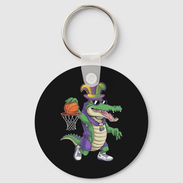 Mardigator Alligator Bysketll Dunking Mardi Gras B Key Ring (Front)