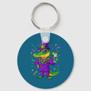 Mardigator Funny Mardi Gras Alligator Design Key Ring