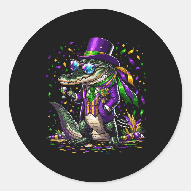 Mardigator Mardi Gras Alligator Costume Men Women  Classic Round Sticker (Front)
