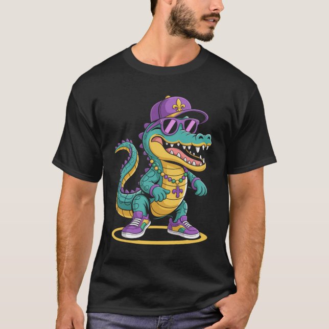 Mardigator Mardi Gras Alligator   T-Shirt (Front)