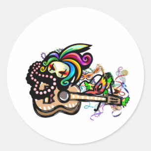 Mardis Gras Ukulele Classic Round Sticker
