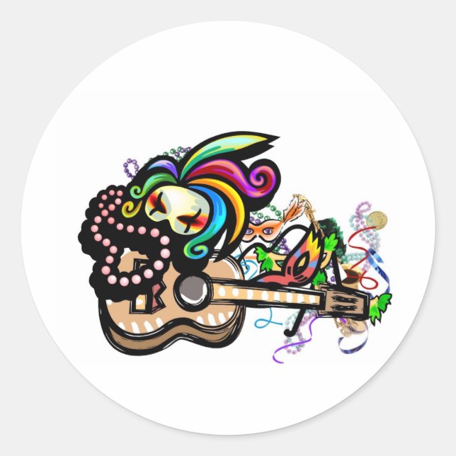 Mardis Gras Ukulele Classic Round Sticker (Front)