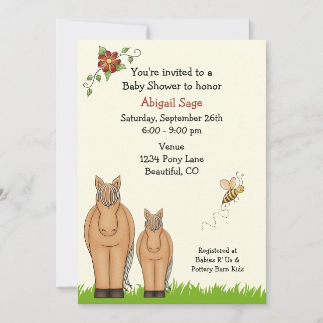 Mare and Foal Baby Shower Invitation for Girls (Front)