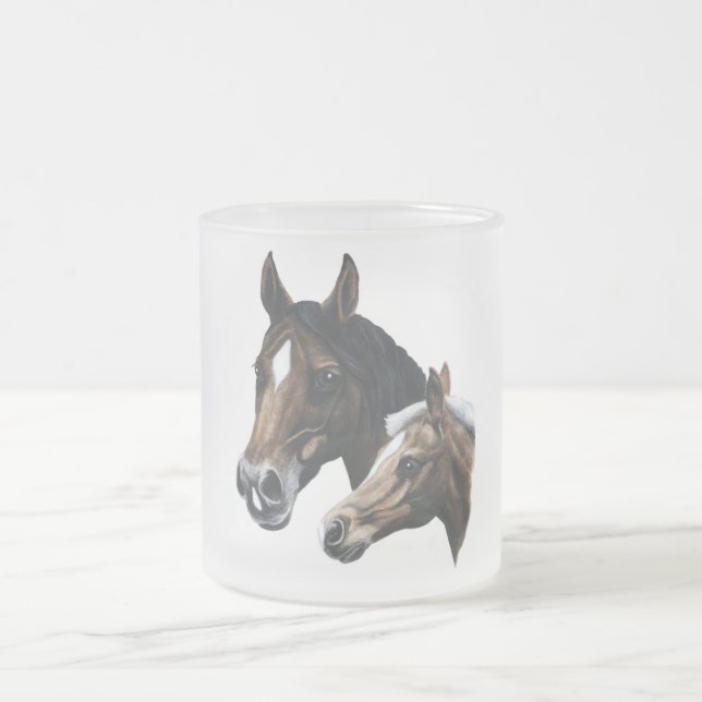 mare and foal frosted glass coffee mug (Center)