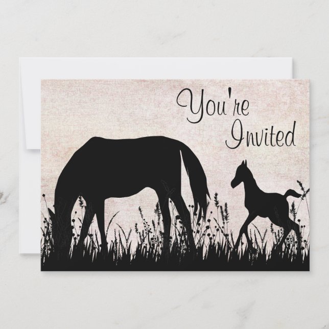 Mare and Foal Grazing Horse Baby Shower Invitation (Front)