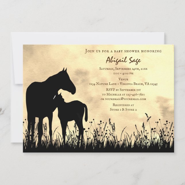 Mare and Foal in Field Horse Baby Shower Invitation (Front)