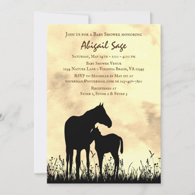 Mare and Foal in Field Horse Baby Shower Invitation (Front)