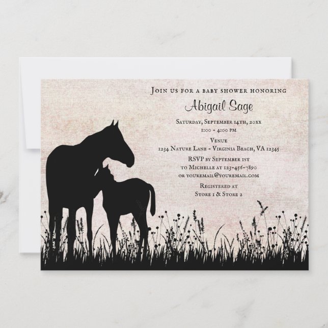 Mare and Foal in Field Horse Baby Shower Invitation (Front)