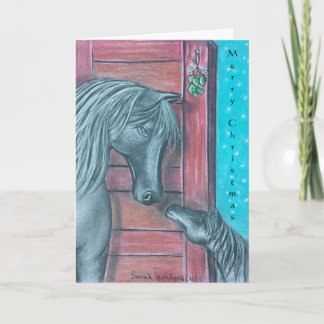 Mare and foal mistletoe moment Christmas cards