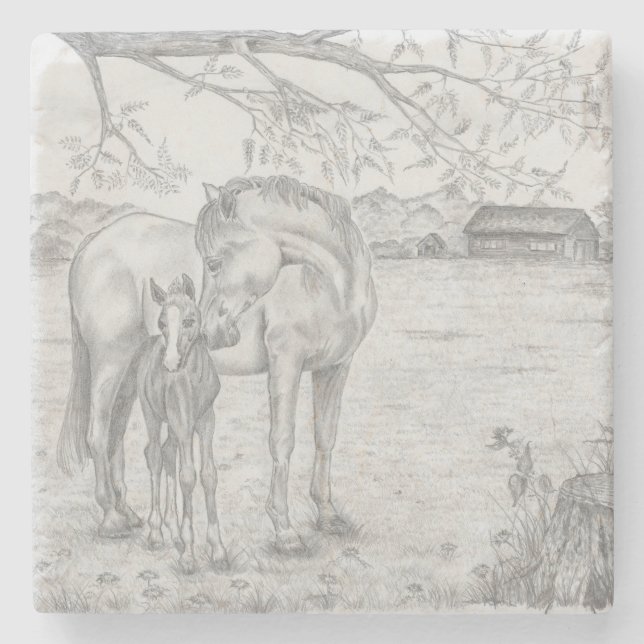 Mare and Foal Stone Coaster (Front)