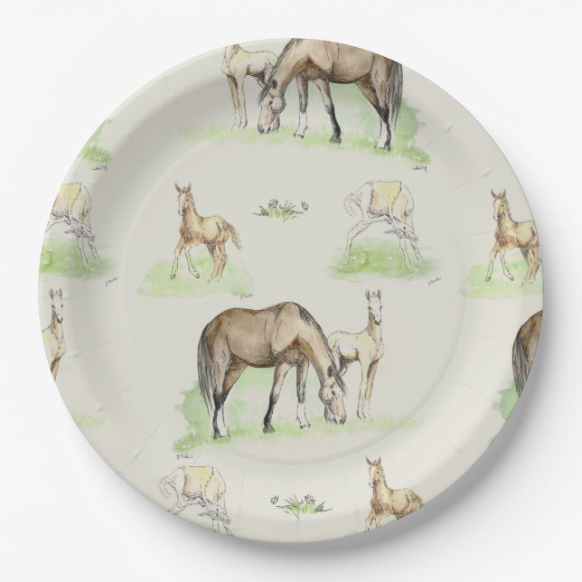 Mare and Horse Foal Pattern Paper Plate (Front)