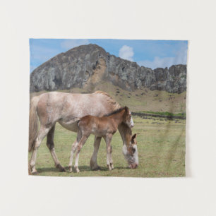 Mare & Colt at Volcanic Crater of Rano Raraku Tapestry