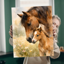 Mare & Foal Watercolor Beneath Her Gentle Gaze